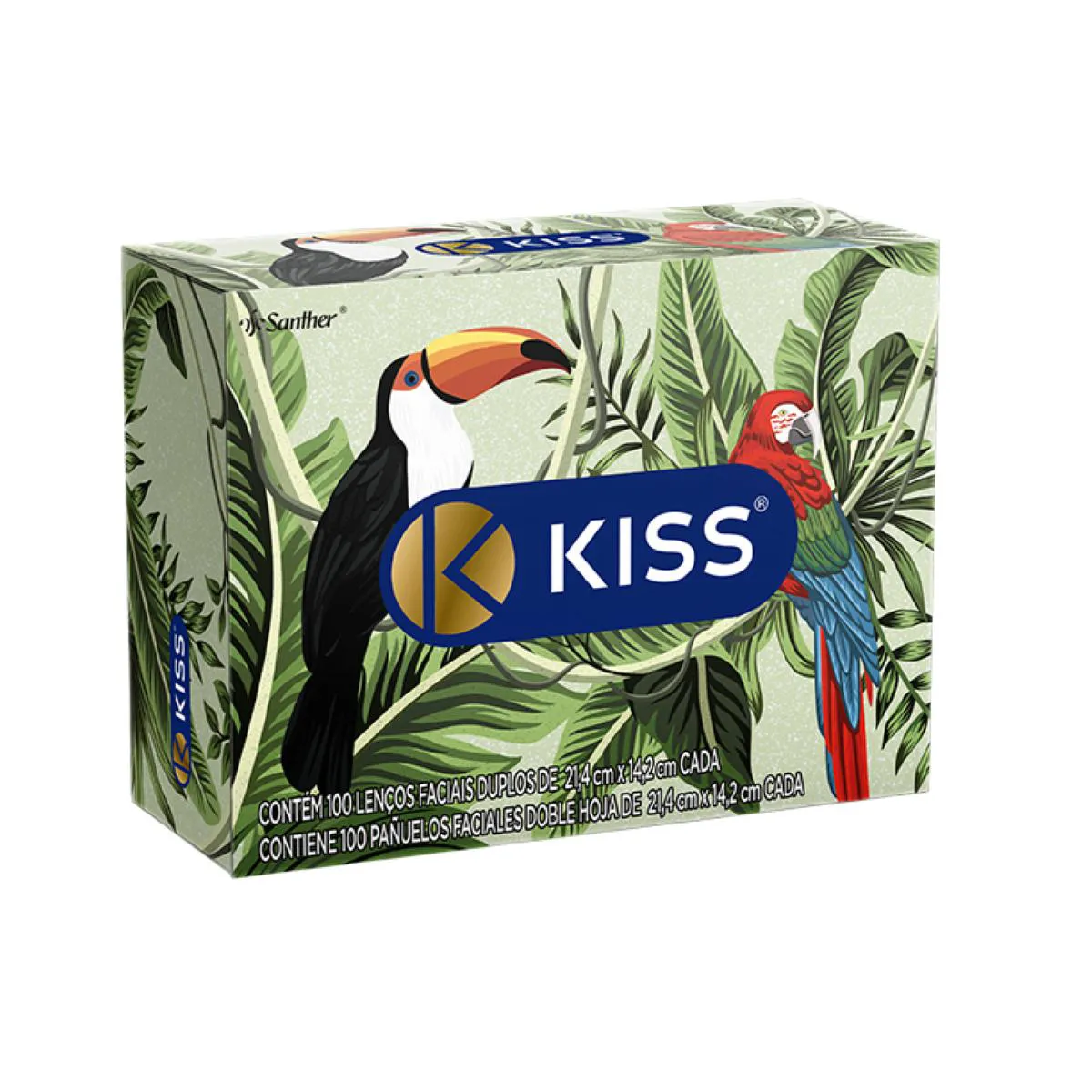 Lenço de Papel Facial Kiss Folha Dupla com 100 Unidades