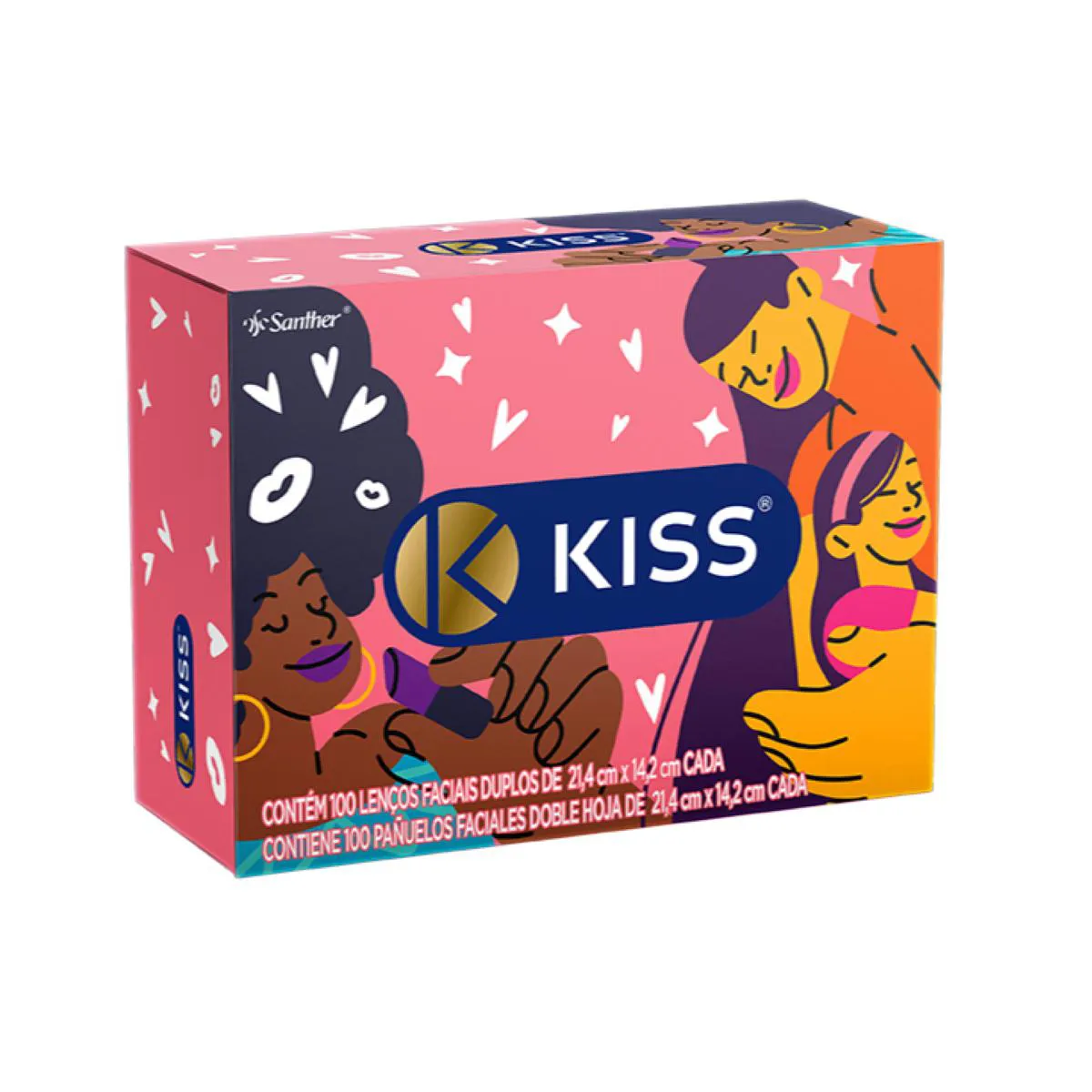 Lenço de Papel Facial Kiss Folha Dupla com 100 Unidades