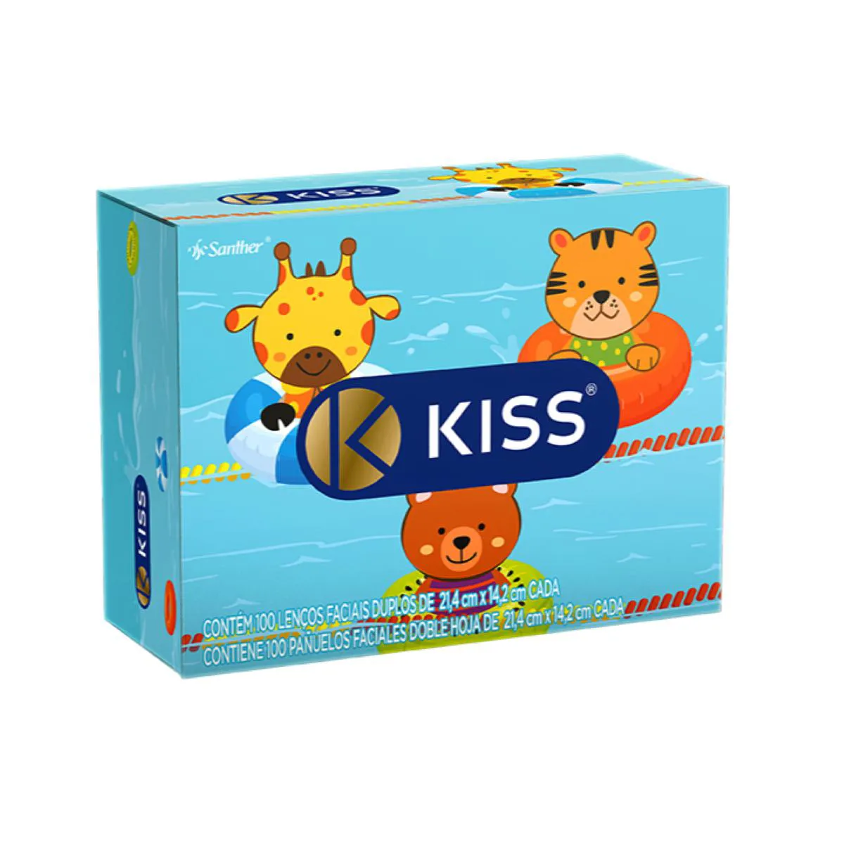 Lenço de Papel Facial Kiss Folha Dupla com 100 Unidades