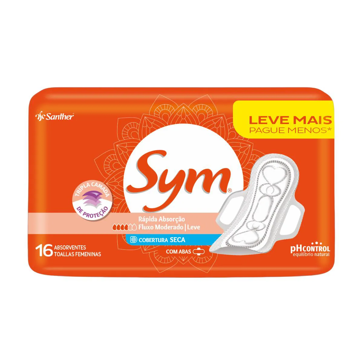 Absorvente Sym Total Protect Seca com Abas com 16 Unidades