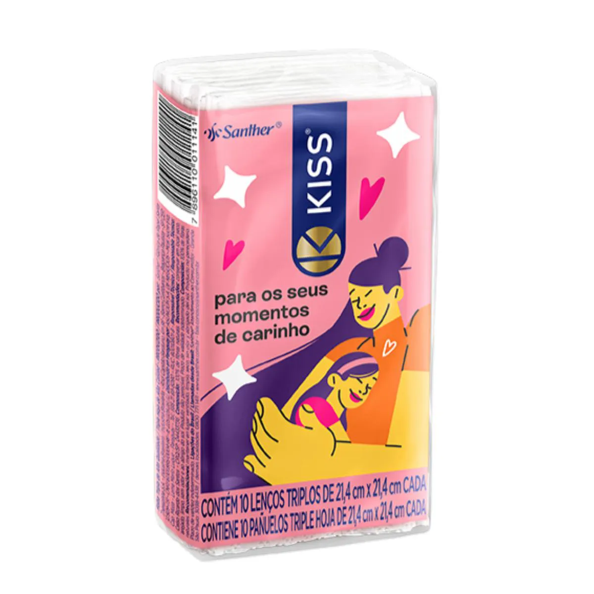 Lenço de Papel Kiss Folha Tripla com 10 Unidades