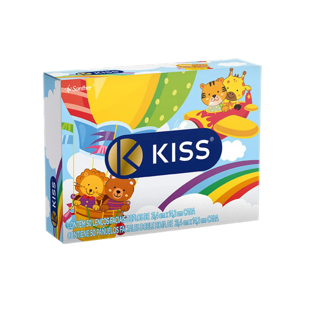 Lenço de Papel Facial Kiss Folha Dupla com 50 Unidades