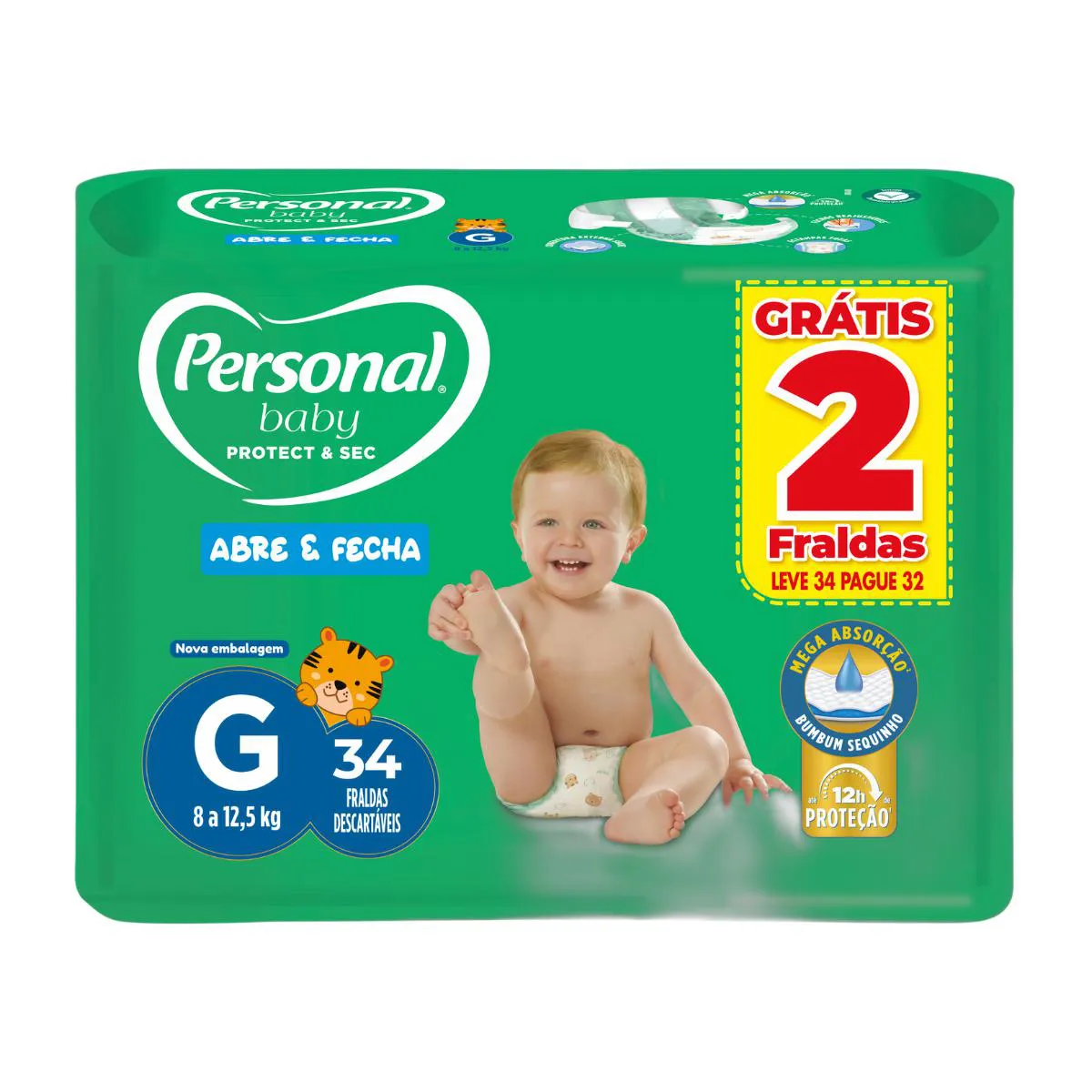 Fralda Personal Baby Protection & Sec G 34 unidades
