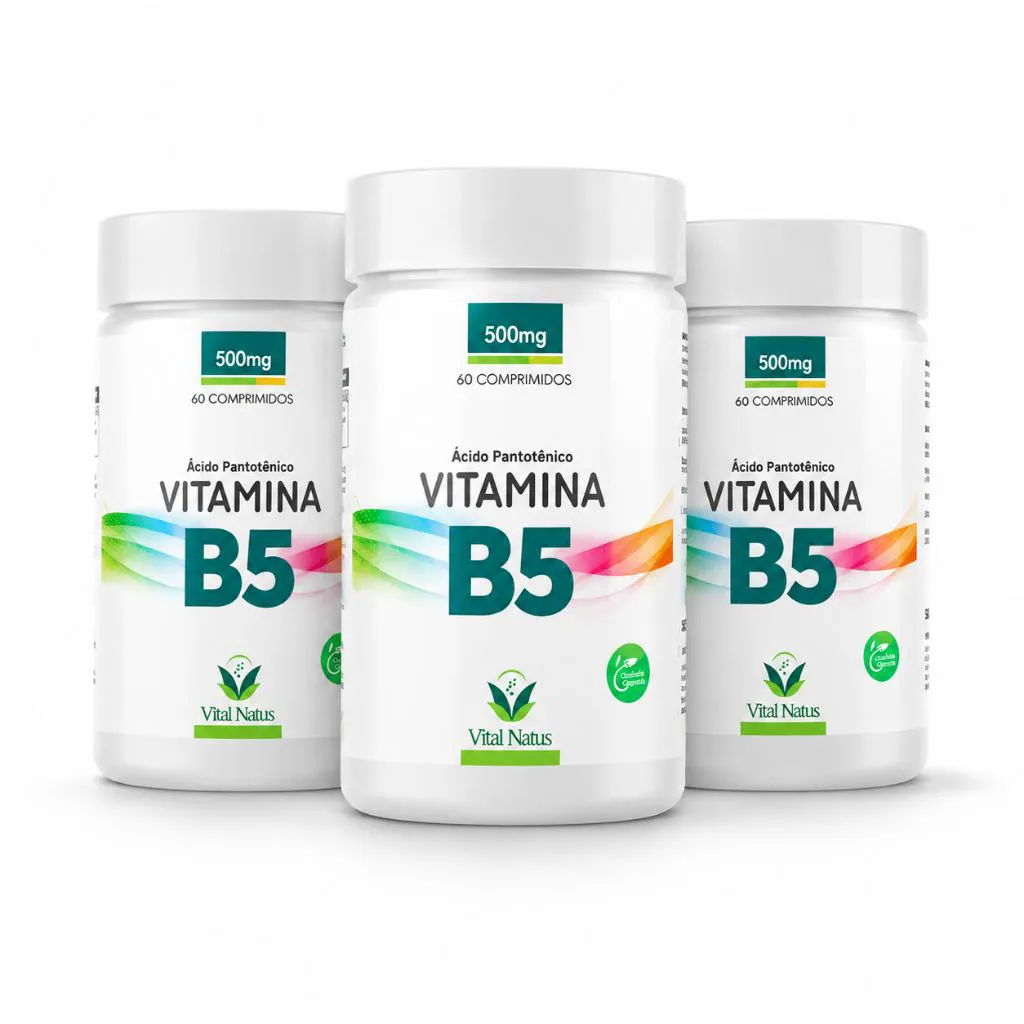 Kit 3 Frascos Suplemento Alimentar Vitamina B5 Ácido Pantotênico 500mg 180 Comprimidos Vital Natus