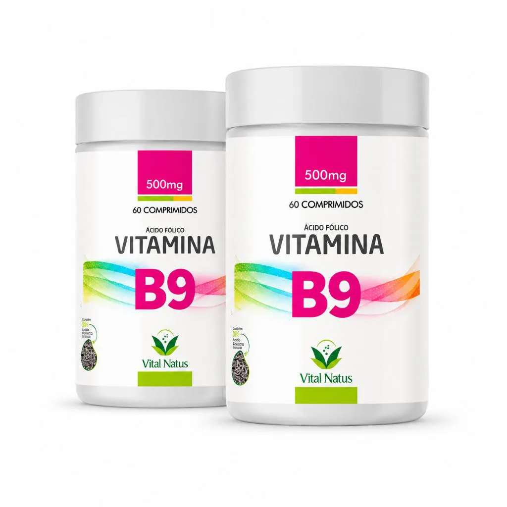 Kit 2 Suplemento Alimentar Vitamina B9 Ácido Fólico 600mcg 120 Cápsulas Vital Natus