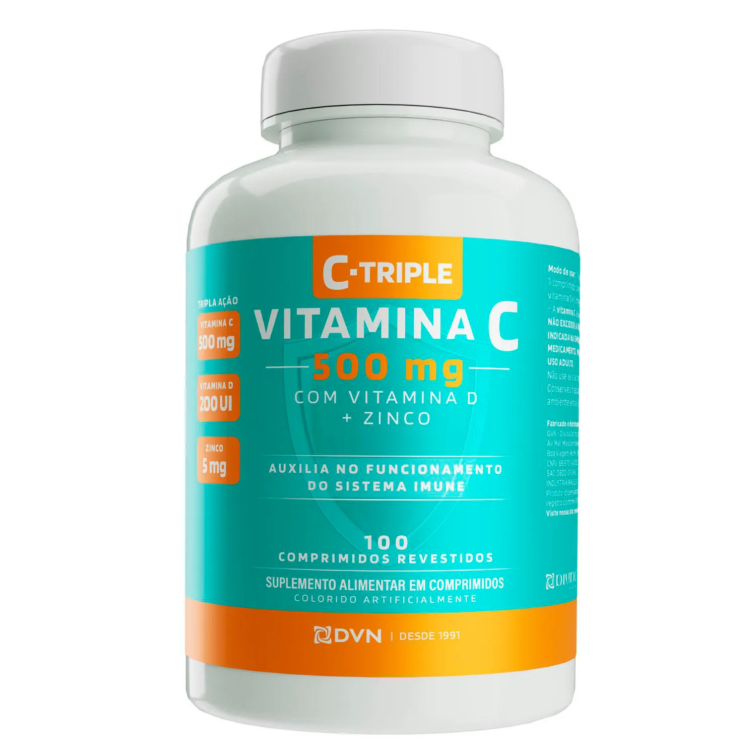 Vitamina C 500mg + Vit D200ui + Zinco 100 comprimidos C-triple