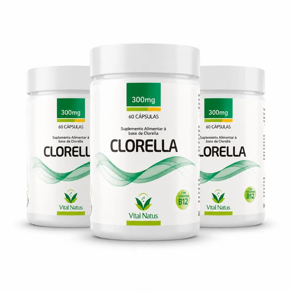 Kit 3 Clorella Vital Natus 300mg 180 Cápsulas com Clorofila e Vitamina B12 Suplemento Alimentar