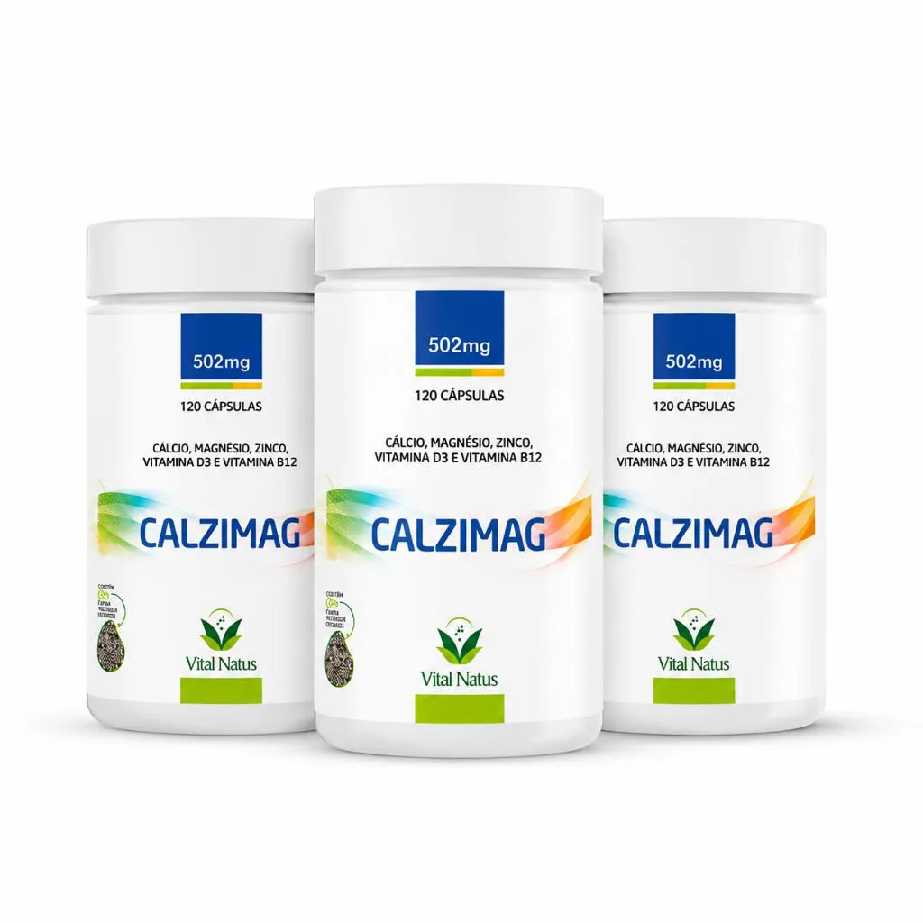 Kit 3 Calzimag Vital Natus 360 Cápsulas Cálcio Magnésio Zinco Vitamina D3 B12 Suplemento