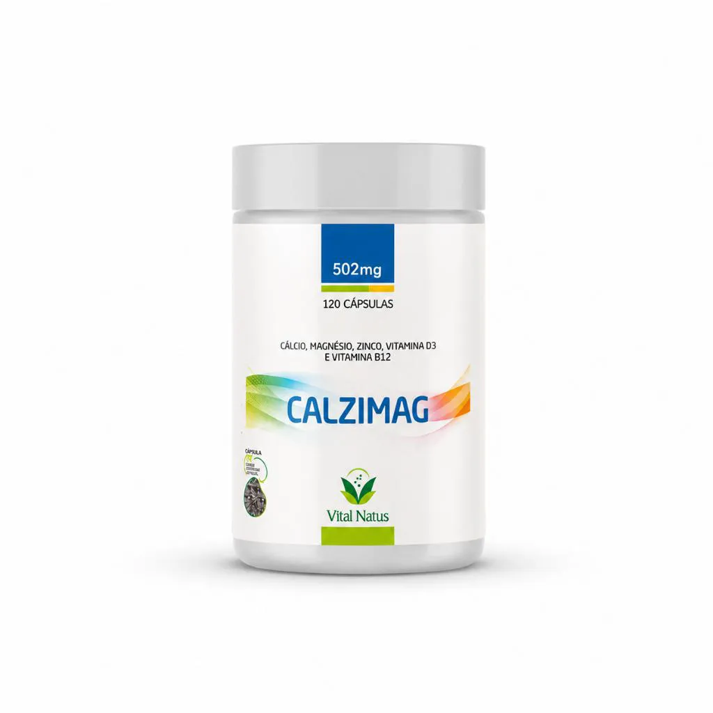 Suplemento Alimentar Calzimag Vital Natus Cálcio Magnésio Zinco Vitamina D3 B12 502mg |120 Cápsulas