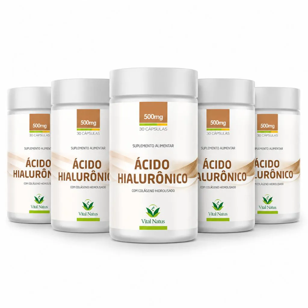 Kit 5 Ácido Hialurônico com Colágeno Hidrolisado Vitaminas 150 Cápsulas Vital Natus