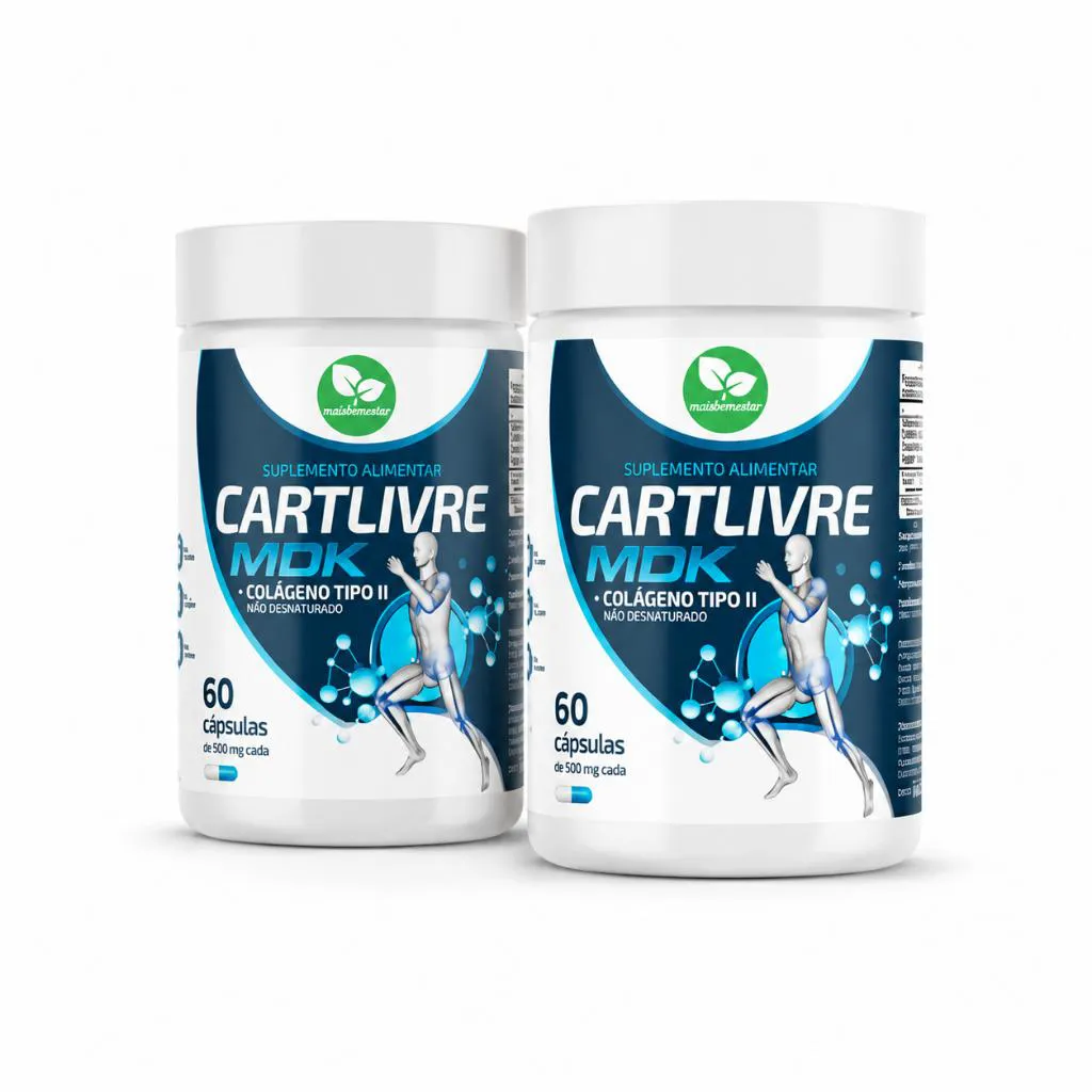 CartLivre Ultra MDK Kit 2 Frascos 120 Cápsulas Mais Bem Estar Colágeno II Magnésio Vitamina D K2