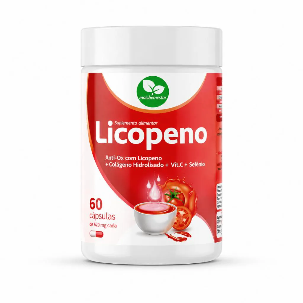 Suplemento Alimentar Licopeno com Colágeno Hidrolisado Vitamina C Selênio 60 Cápsulas Mais Bem Estar