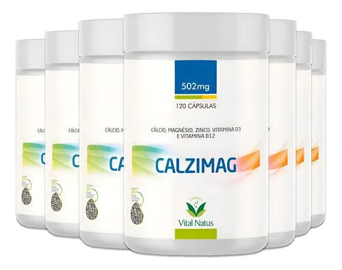 Kit 7 Calzimag Vital Natus 600 Cápsulas Cálcio Magnésio Zinco Vitamina D3 B12