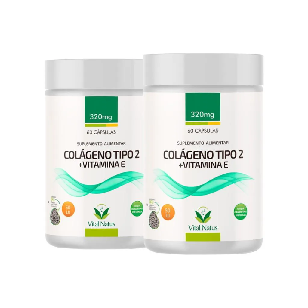 Kit 2 Frascos  Colágeno Tipo 2 UC2 Vital Natus 40mg + Vitamina E 120 Cápsulas