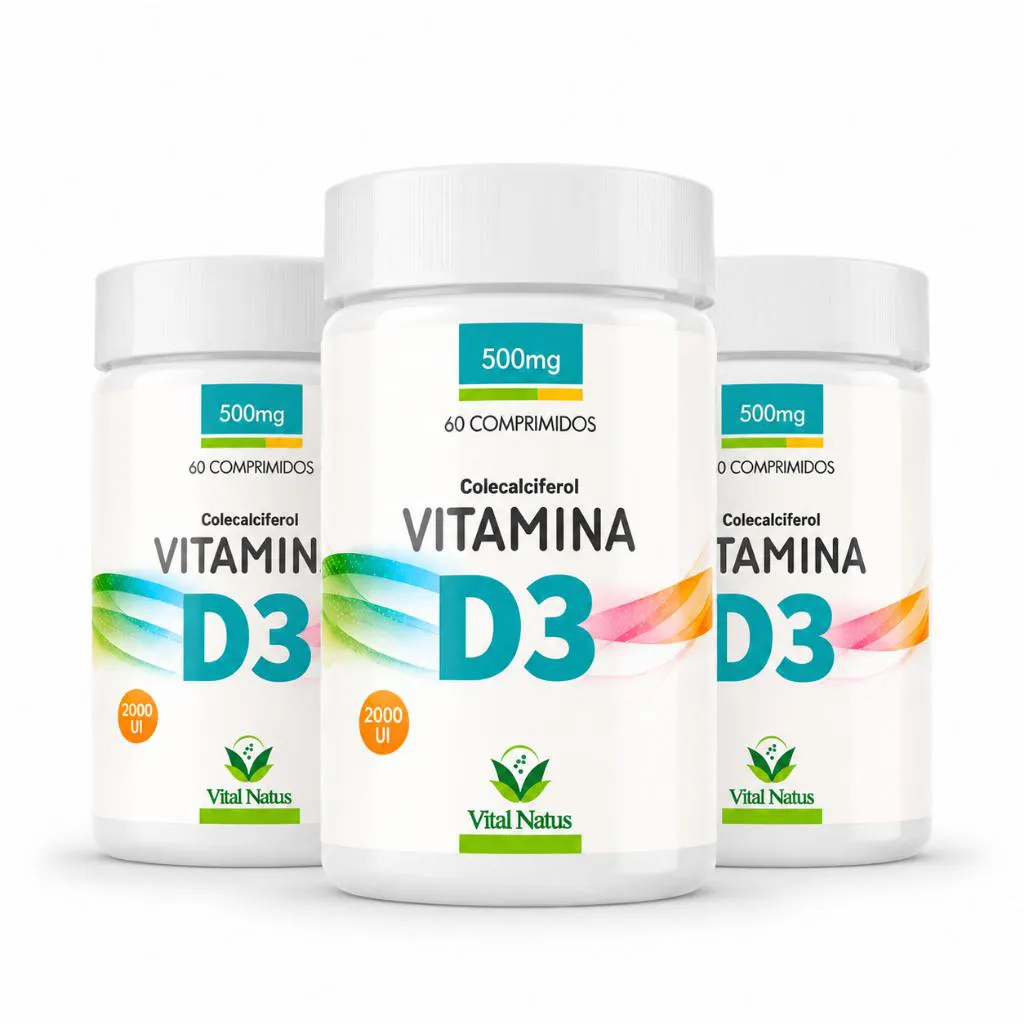 Kit 3 Frascos Vitamina D3 Vital Natus 2000UI Colecalciferol 180 Comprimidos
