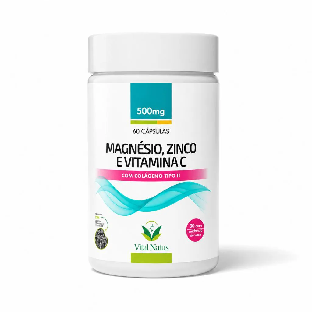 Colágeno Tipo 2 + Magnésio + Zinco + Vitamina C Vital Natus 60 Cápsulas Suplemento Alimentar
