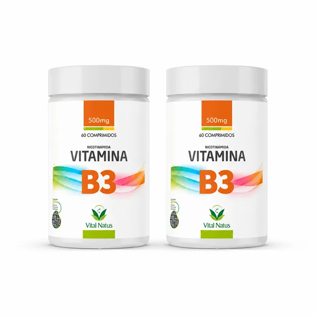 Kit 2 Vitamina B3 Nicotinamida 500mg Vital Natus 120 Comprimidos Suplemento Alimentar