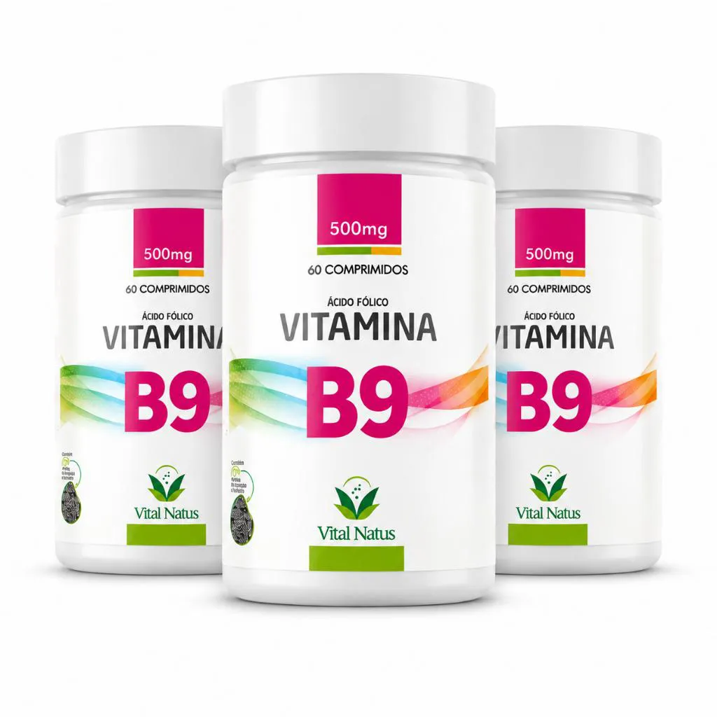 Kit 3 Vitamina B9 Ácido Fólico 600mcg Vital Natus 180 Cápsulas Complexo B