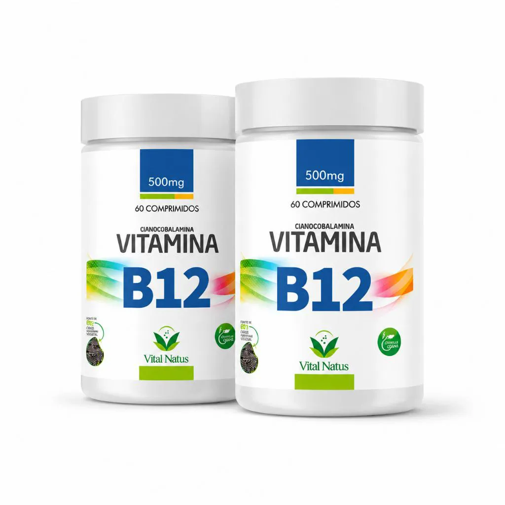 Kit 2 Vitamina B12 Vital Natus 500mg Cianocobalamina 120 Comprimidos Fórmula Vegana