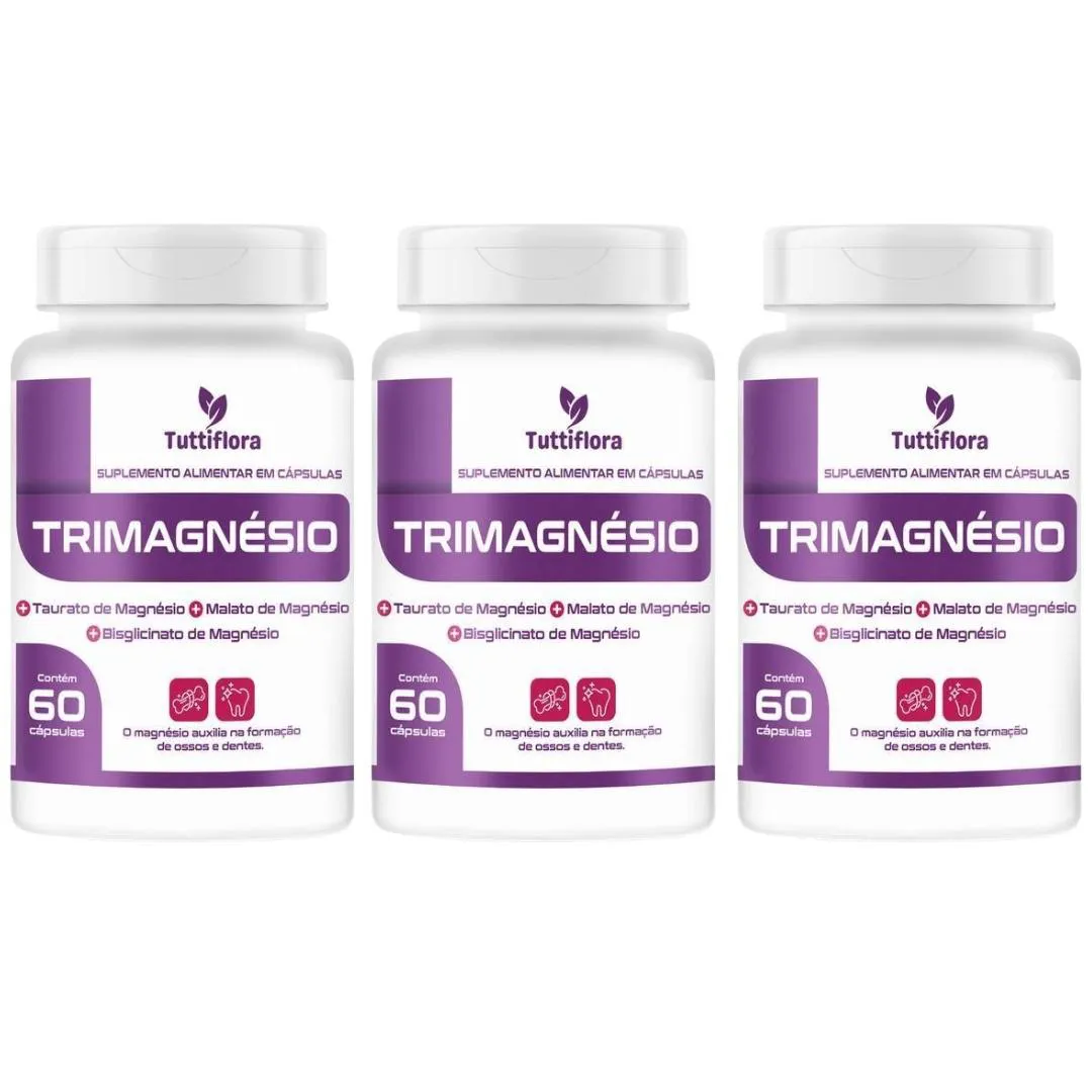 Kit 3x Tri Magnésio (Malato, Taurato, Bisglicinato) 60 Cápsulas Tuttiflora