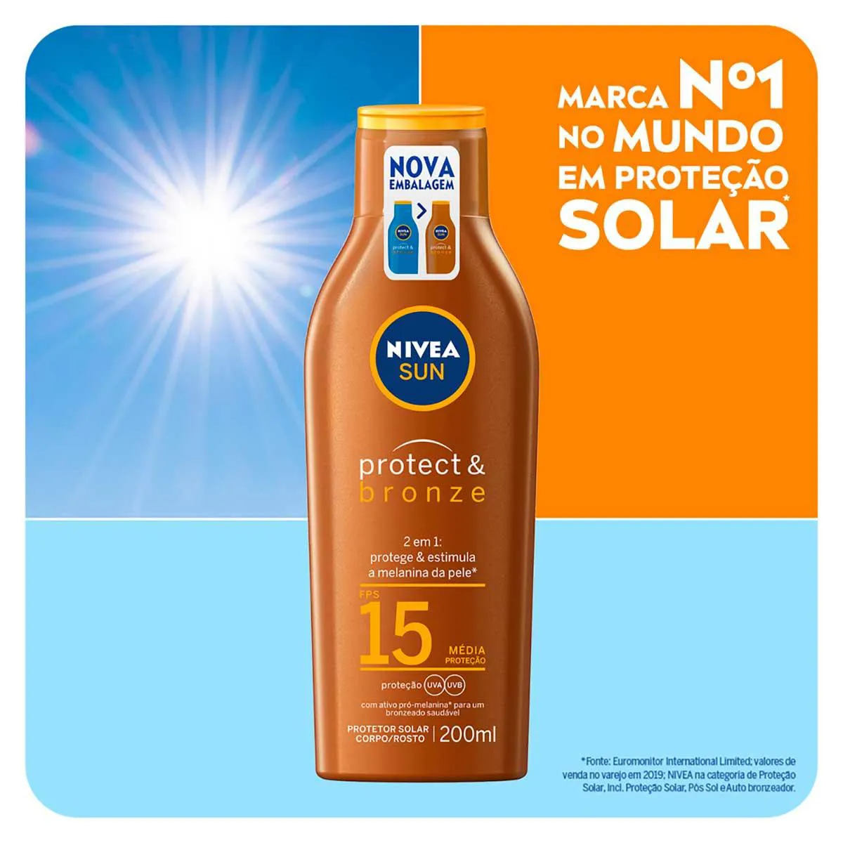 Protetor Solar FPS15 Nivea Sun Protect & Bronze 200ml