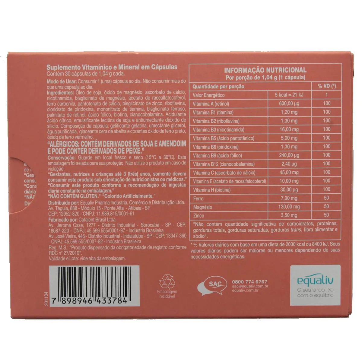 Suplemento Vitamínico Equaliv Reinforce Cabelos & Unhas com 30 cápsulas