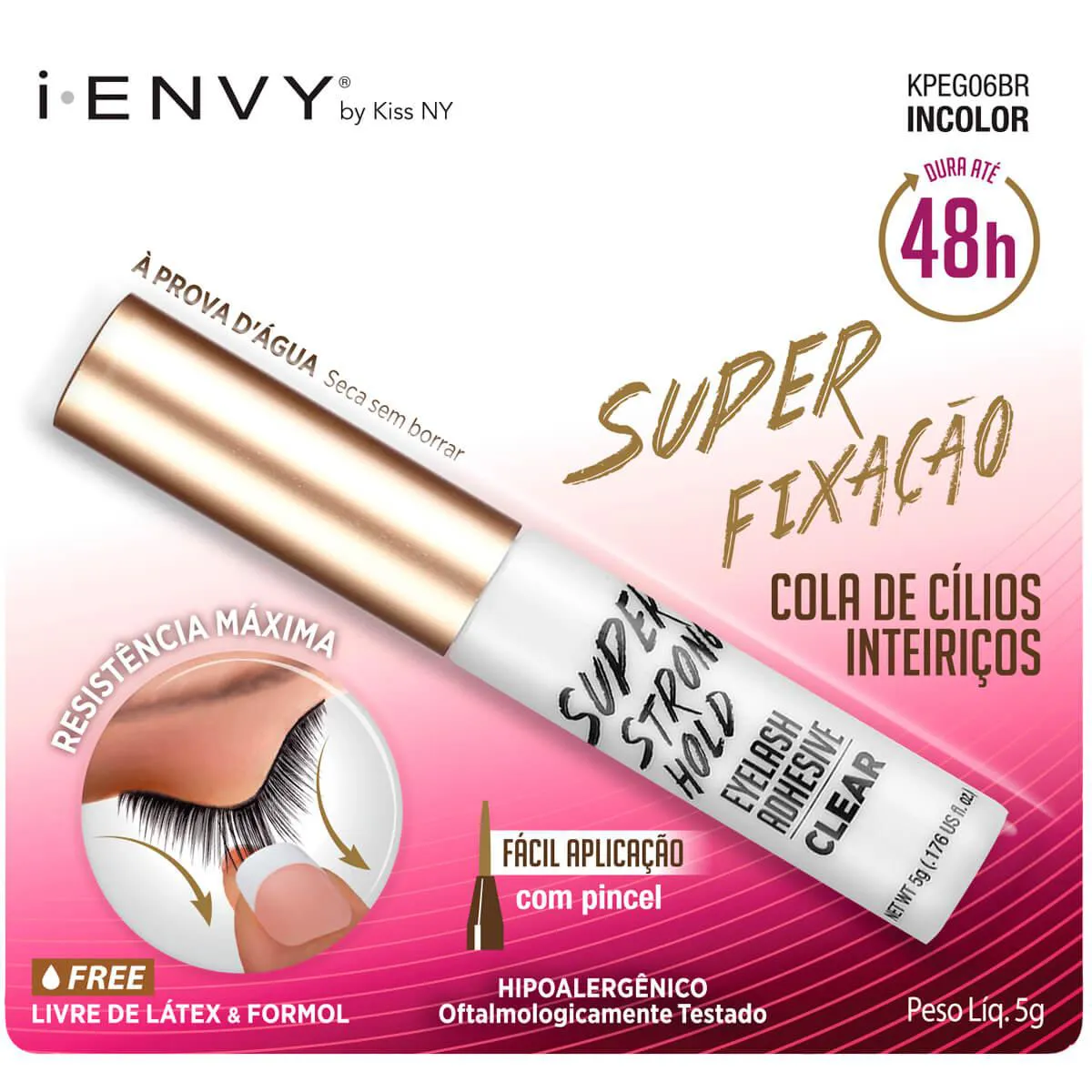 Cola para Cílios Postiços I-ENVY by Kiss NY 48h Incolor com 5g