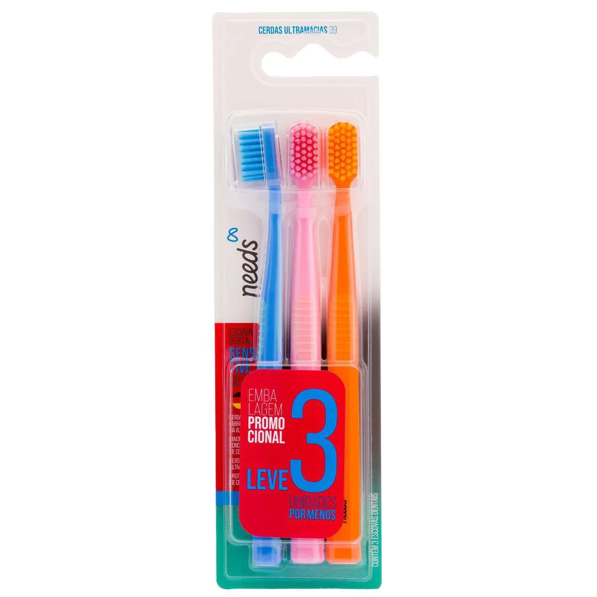 Escova de Dente Needs Sensitive 6240 Ultramacia 3 Unidades