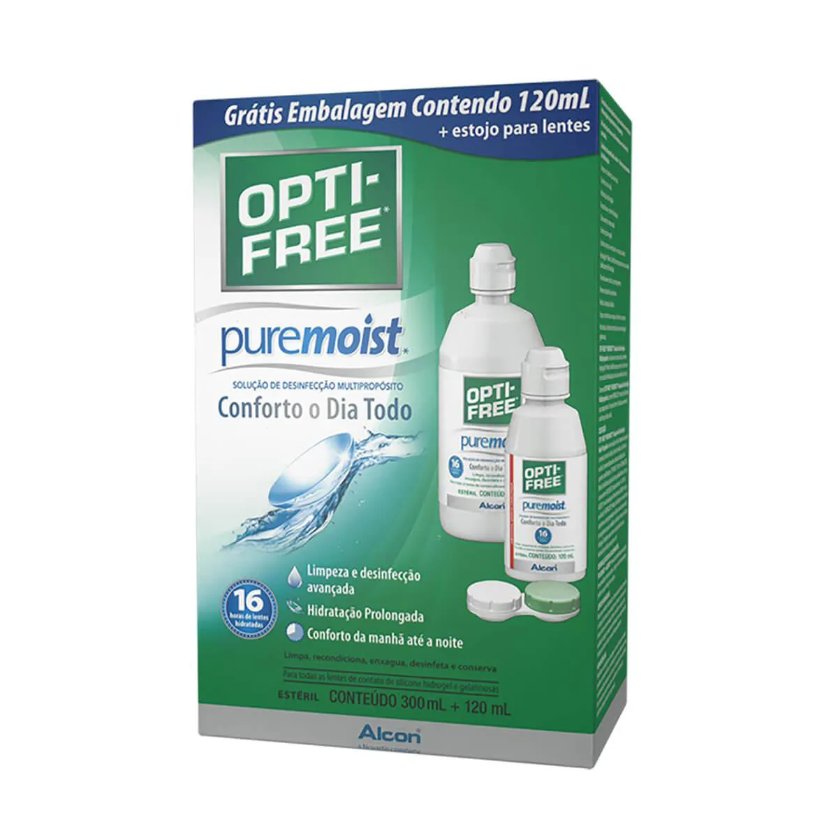 Kit Opti-Free Puremoist Solução para Lentes de Contato 300ml + 120ml + Estojo para Lentes de Contato