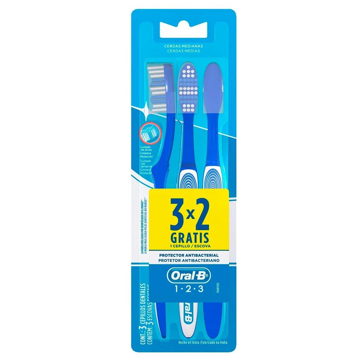Escova de Dente Oral-B 123 Limpeza Brilhante Média 3 unidades