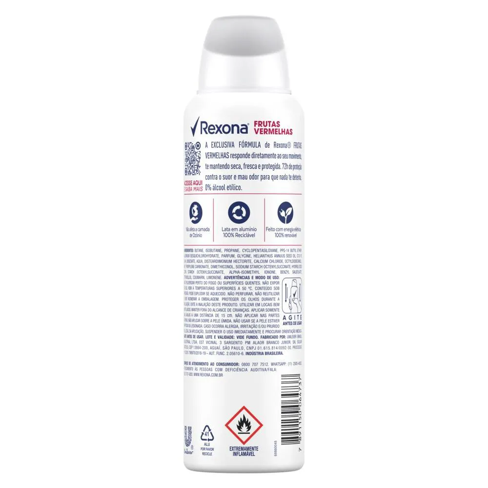 Desodorante Antitranspirante Aerosol Rexona Frutas Vermelhas Feminino 72h 150ml