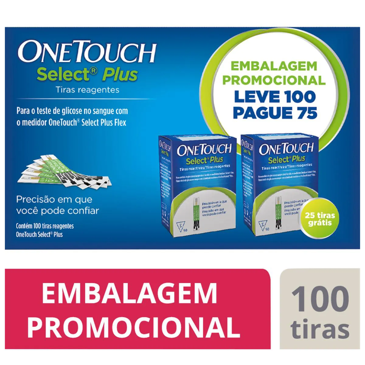Tiras Teste de Glicemia One Touch Select Plus - 100 unidades