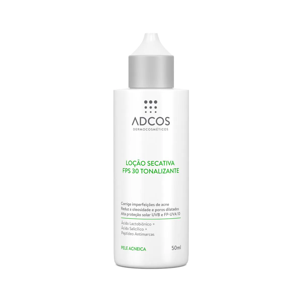 Loção Secativa Facial Adcos Tonalizante Acne Solutions FPS 30 com 50ml