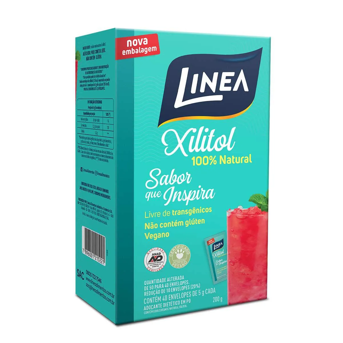 Adoçante em Pó Linea Xilitol com 40 envelopes de 5g