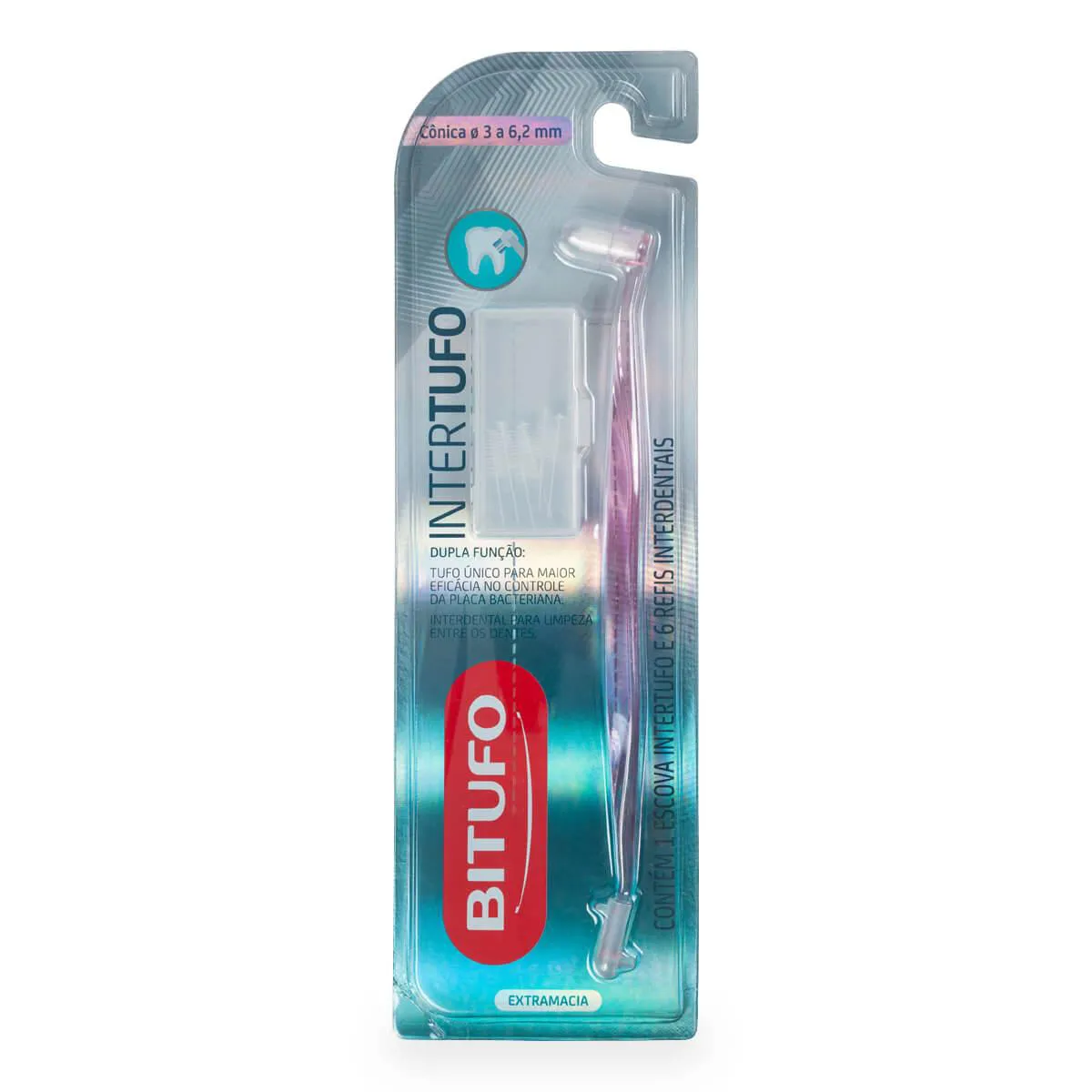 Escova de Dente Bitufo Intertufo Cônica com 1 unidade + 6 refis interdentais