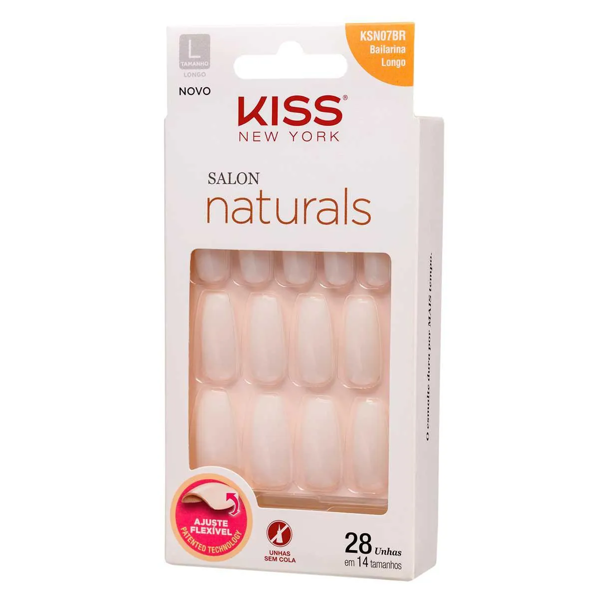 Unha Postiça Kiss New York Salon Naturals Bailarina Longo 28 Unidades