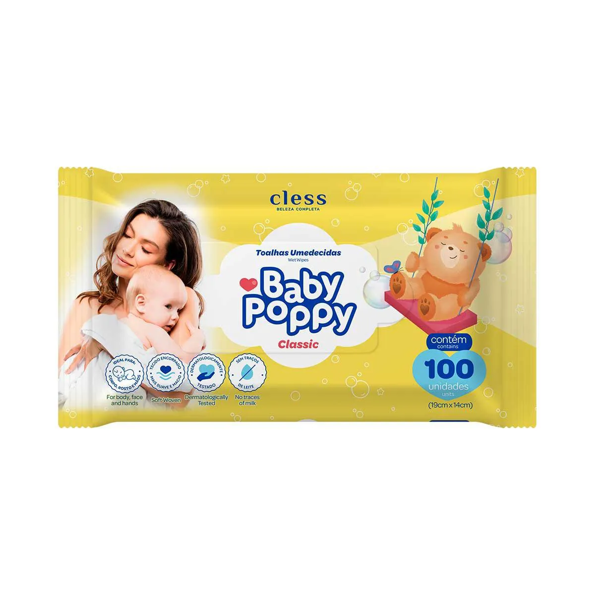 Lenço Umedecido Baby Poppy Classic Suave e Macio Sem Traços de Leite 100 unidades