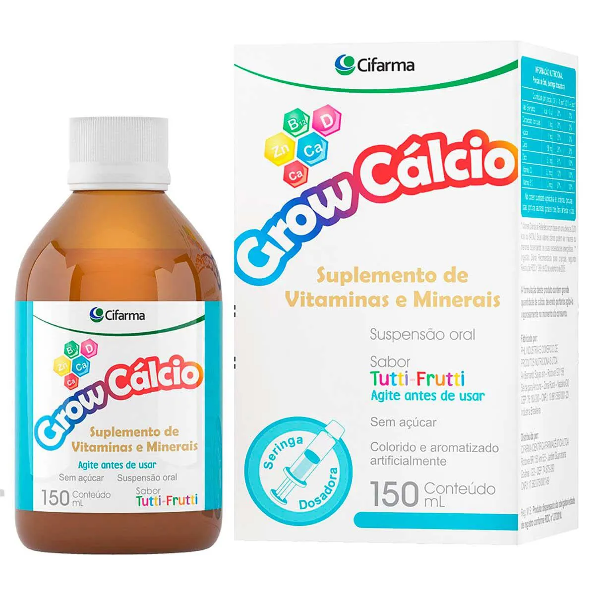 Polivitamínico Grow Cálcio Tutti-Frutti Infantil 150ml + Seringa Dosadora