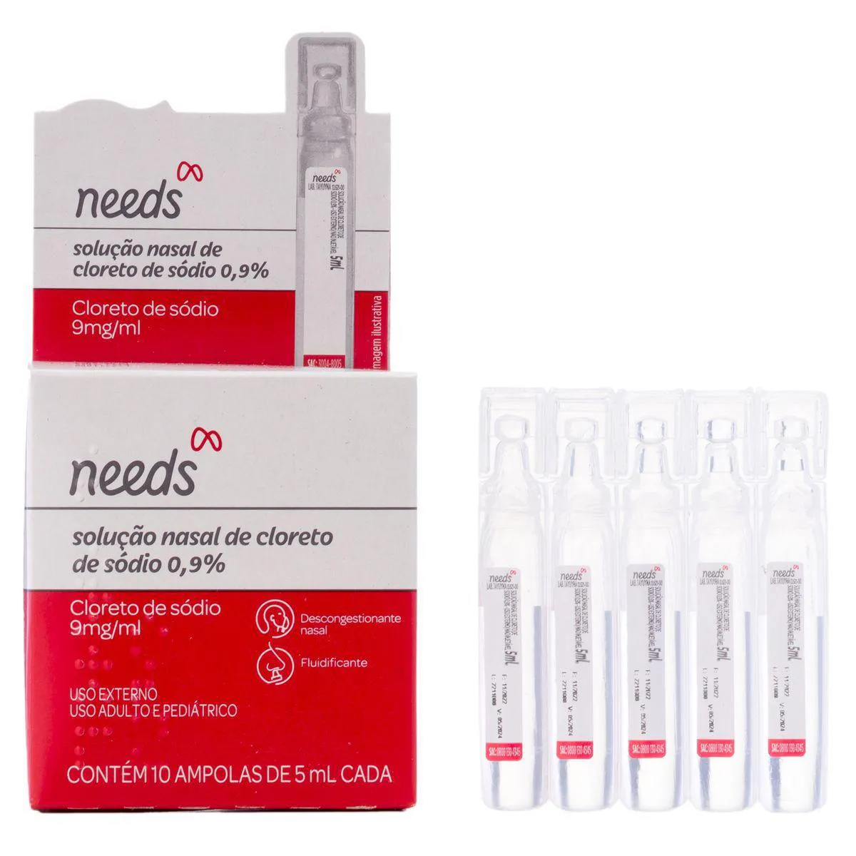 Soro Fisiológico Cloreto de Sódio 0,9% Needs 10 Ampolas de 5ml