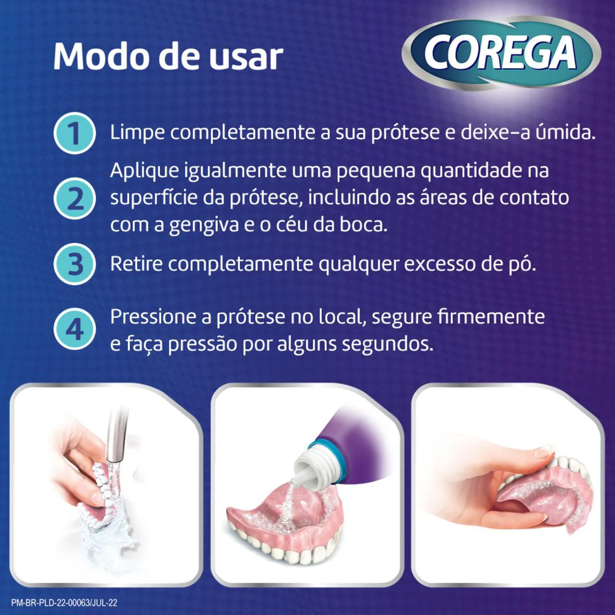 Pó Fixador de Dentaduras Corega 3 em 1 Sem Sabor 22g