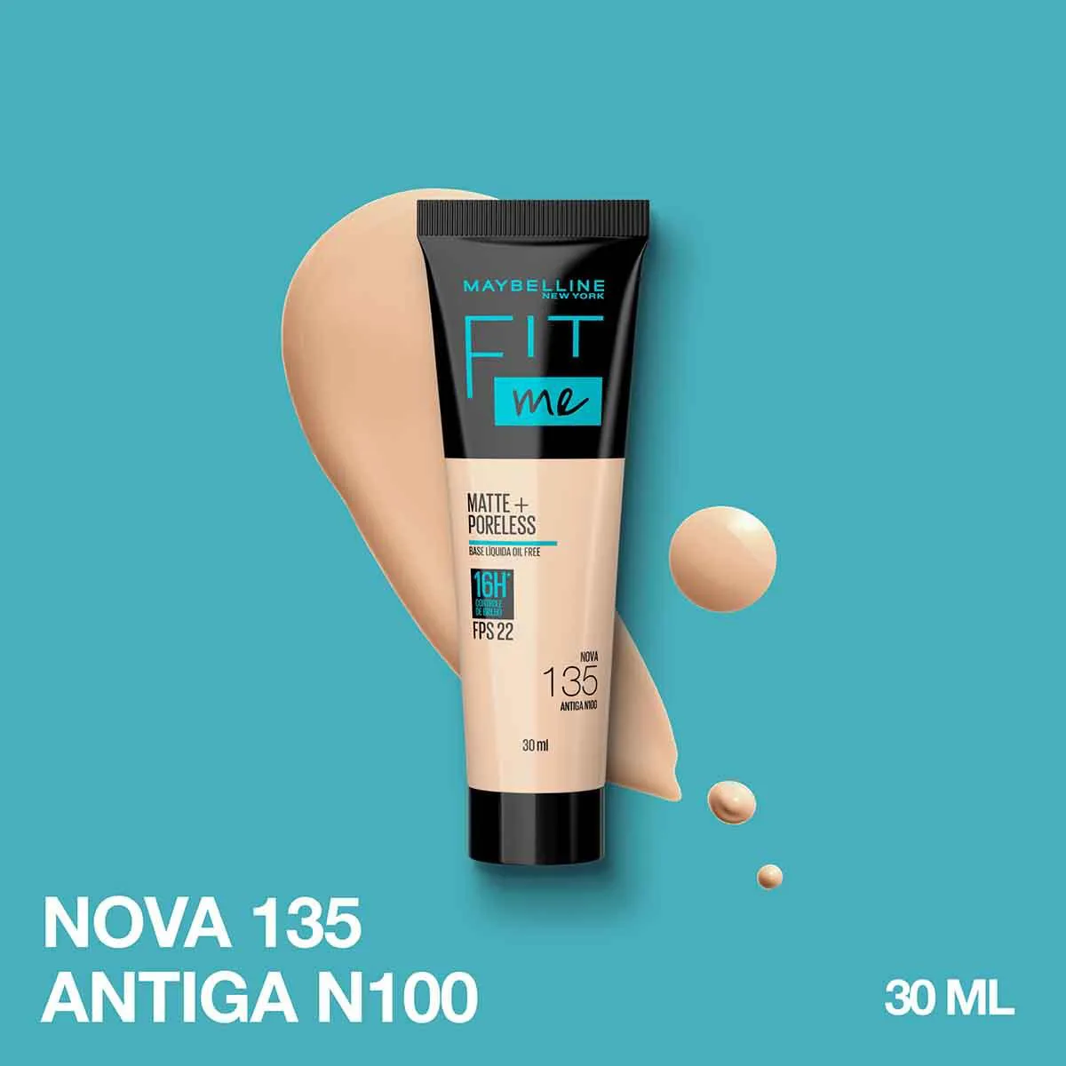 Base Líquida Maybelline NY Fit Me Matte FPS 22 30ml - 135