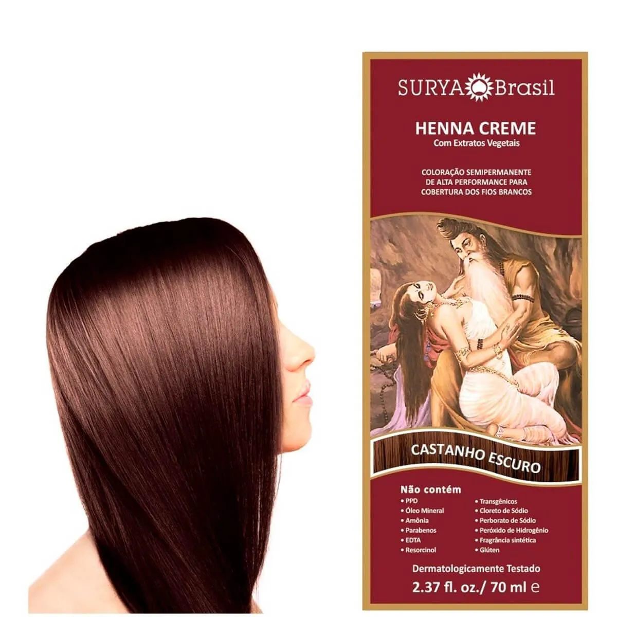 Tinta de Cabelo Semi-Permanente Henna Creme Surya Brasil - Castanho Escuro