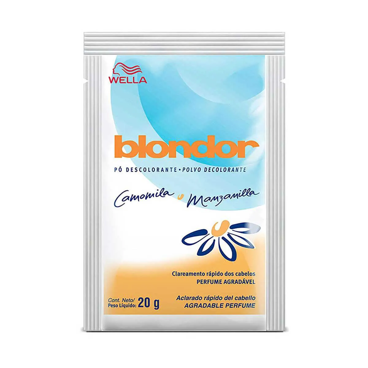 Kit Clareador de Cabelos Blondor Camomila e Manzanilla com 1 sachê de pó descolorante + 1 frasco de loção ativadora + 1 tigela plástica + 1 espátula
