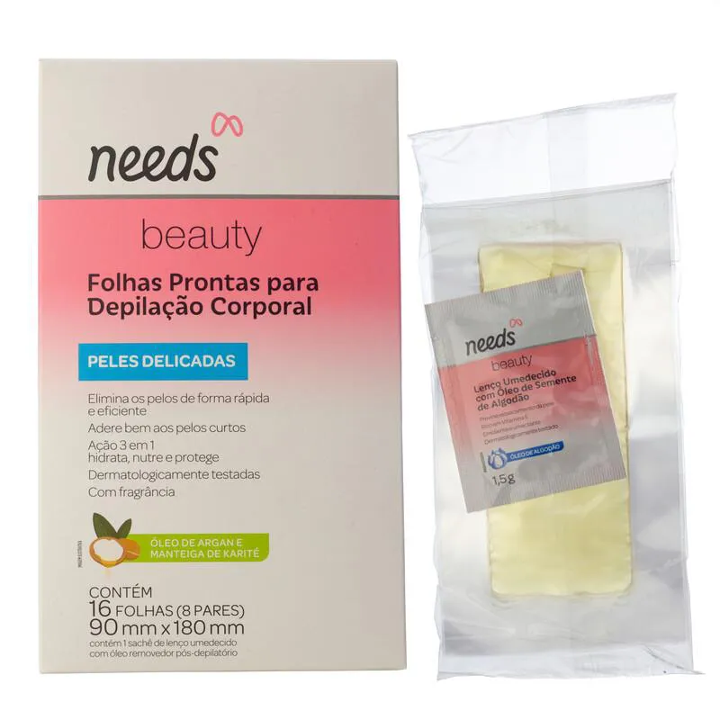 Folha Depilatória Corporal Needs Beauty Pele Delicada 16 Folhas