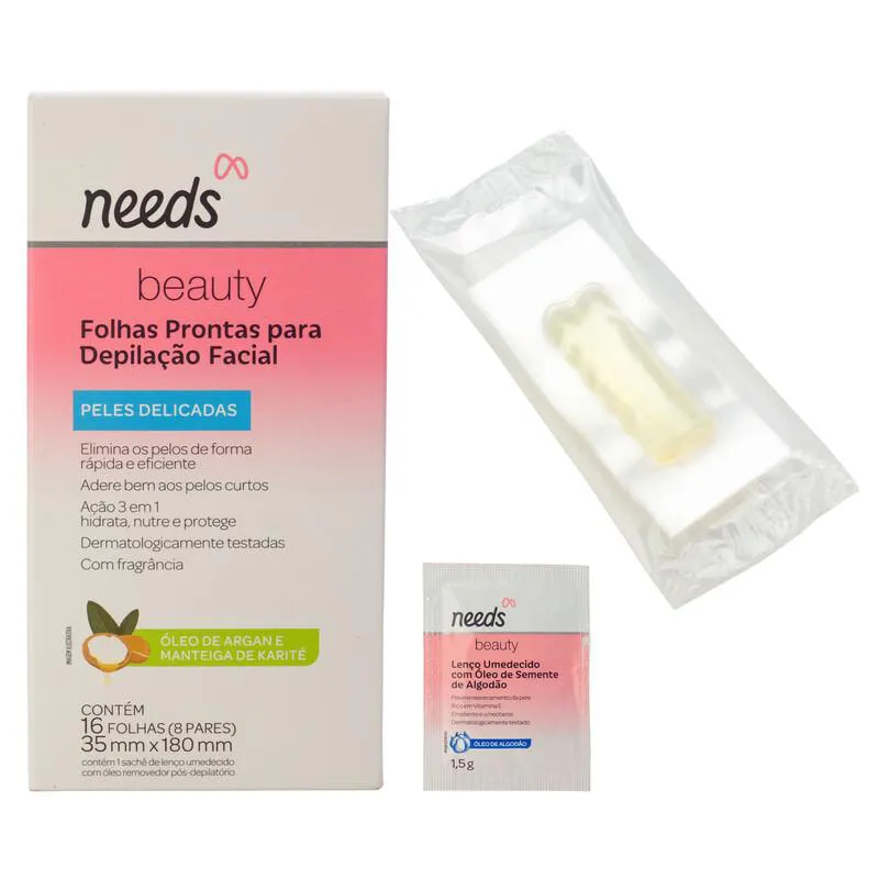 Folha Depilatória Facial Needs Beauty Pele Delicada 16 Folhas