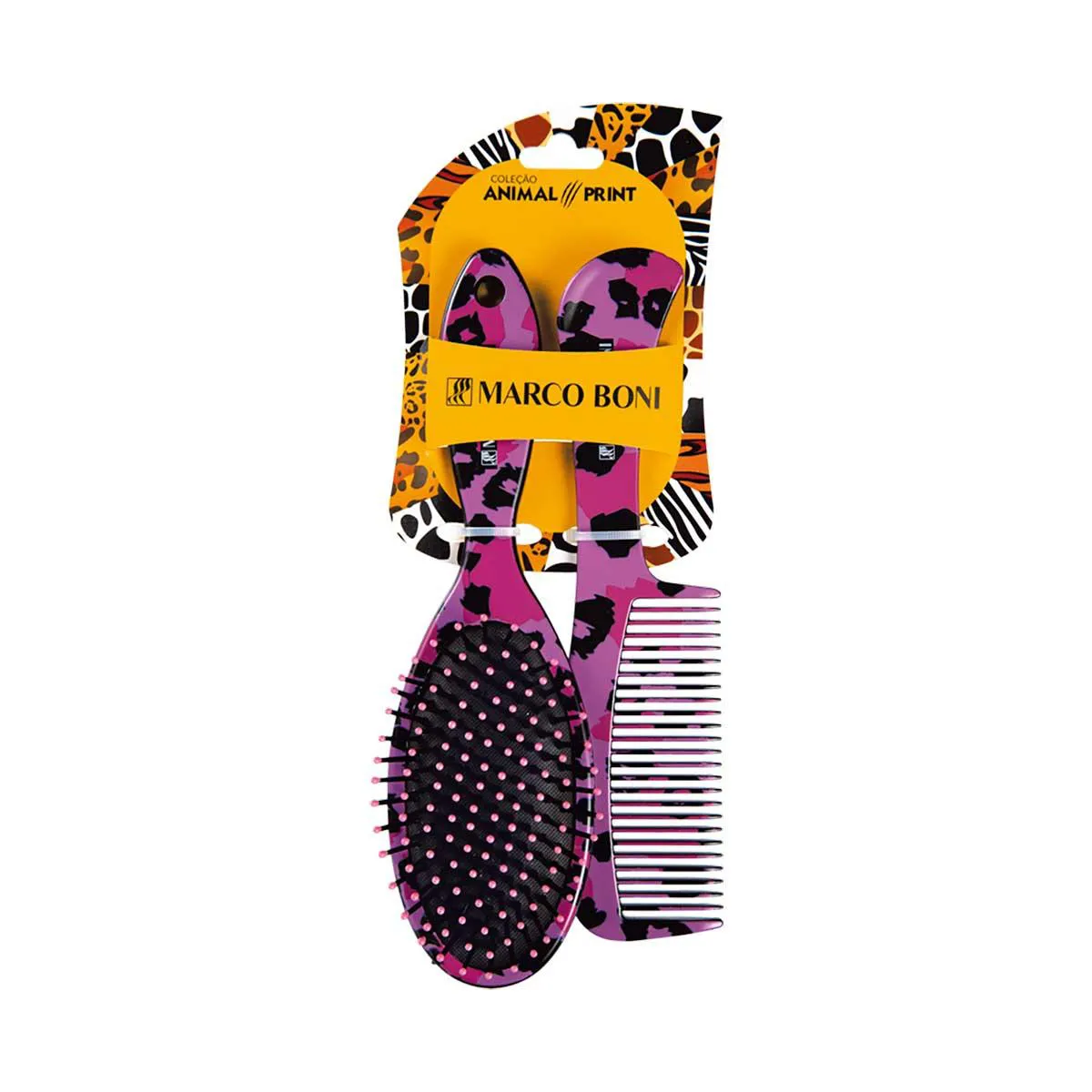 Pente e Escova de Cabelo Marco Boni Animal Print Animal Print - 1 unidade