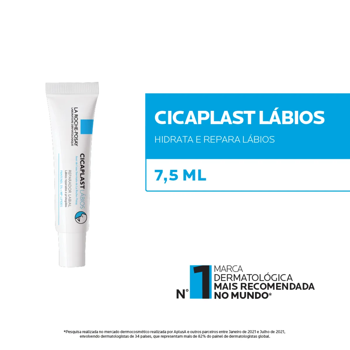 Reparador Labial Cicaplast Lábios La Roche-Posay 7,5ml Reparação e Proteção para Lábios Ressecados