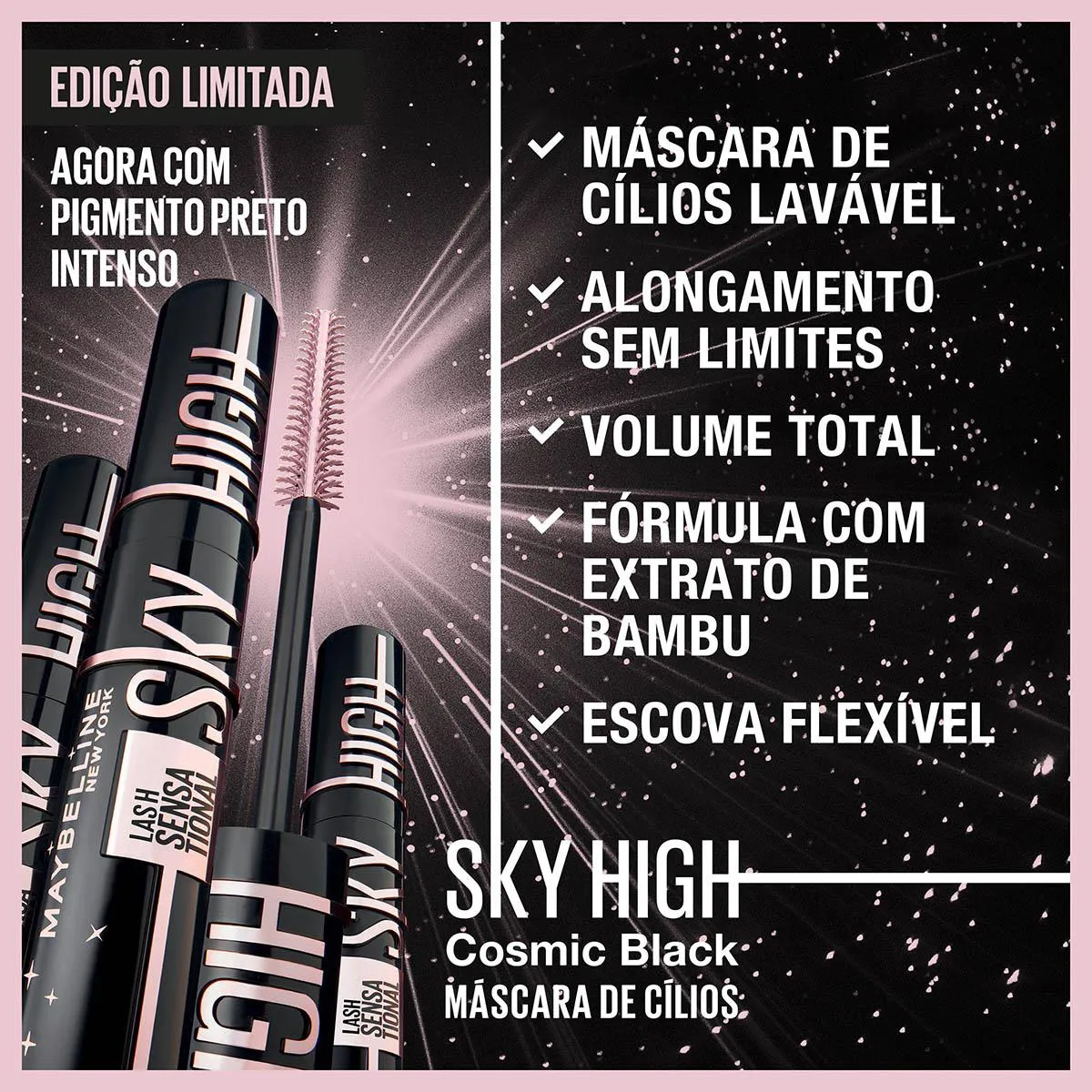 Máscara de Cílios Maybelline NY Lash Sensation Sky High Lavável 7,2ml - Cosmic Black