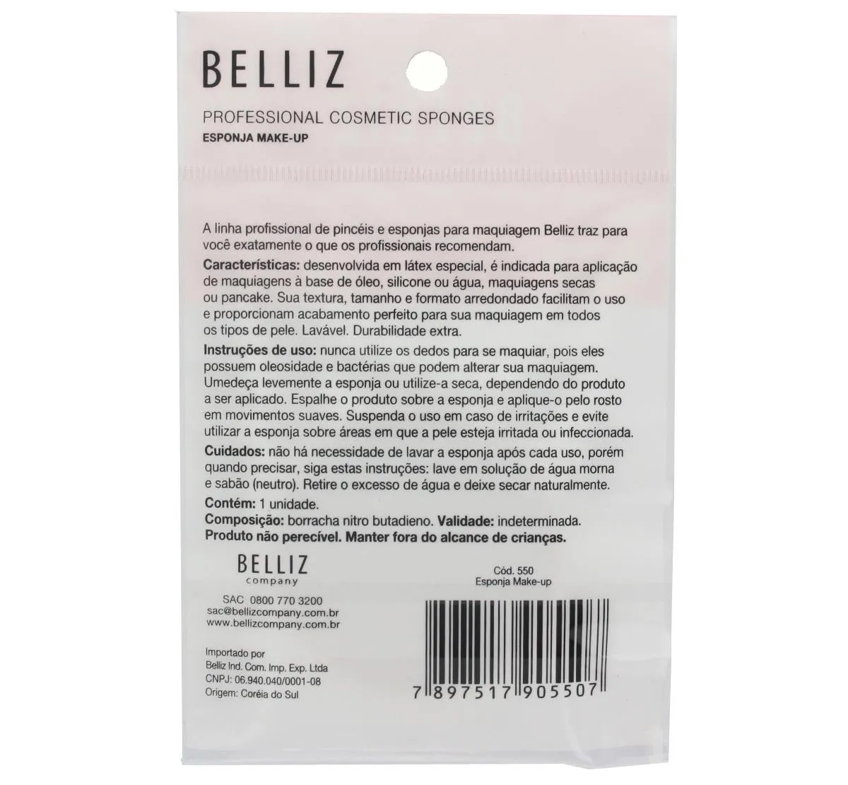 Esponja Profissional para Maquiagem Belliz Make Up com 1 unidade