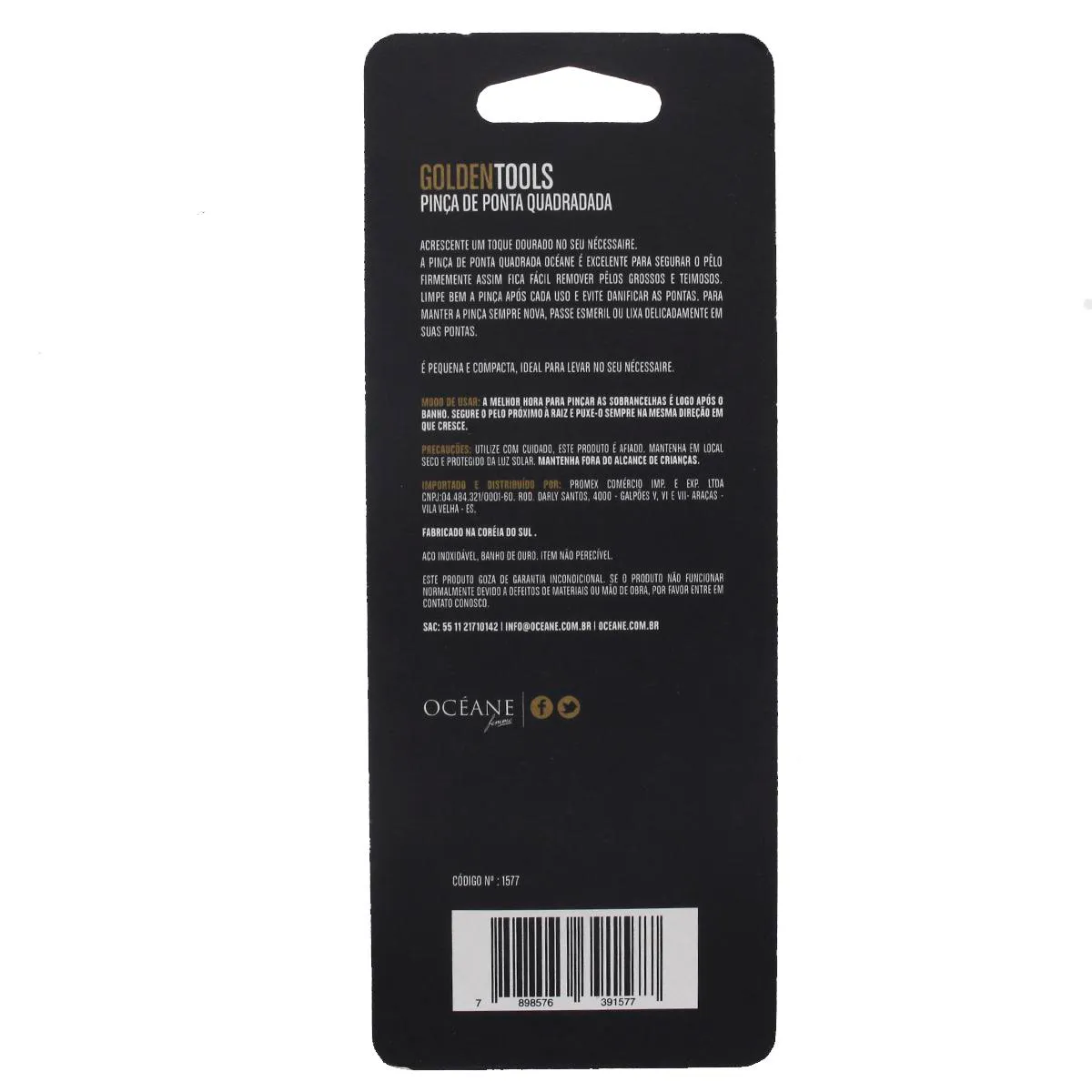 Pinça de Ponta Quadrada Océane Golden Tools Inox com 1 unidade